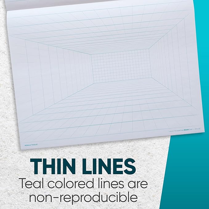 Koala Tools | Drawing Perspective (1 and 2-Point) Large Sketch Pad (1 Point - 9 x 12)