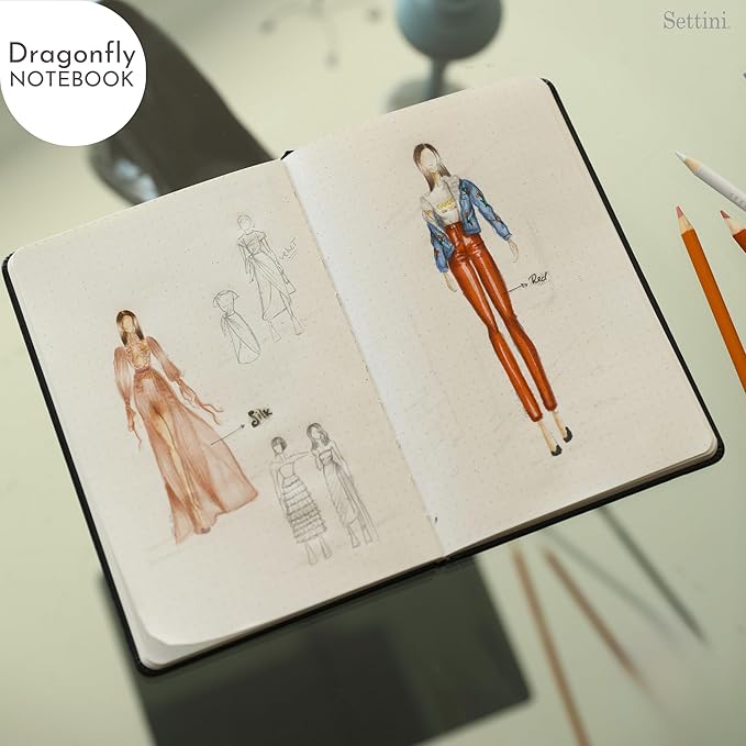 SETTINI Dotted Journal, Ideal for Bullet Journaling - A5 Vegan Leather Notebook, 192 Archival-Quality Pages, QuillEase Bleed-Free Paper, Inner Pocket & Bookmark - Dragonfly Gifts for Women, Black Dragonfly