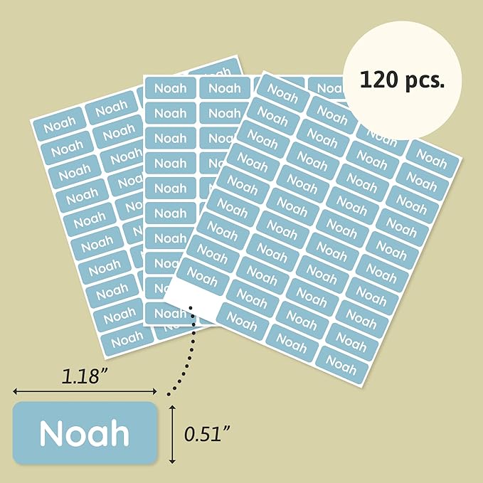 Personalized Name Labels for Kids (120) – Custom Waterproof & Durable Stickers for Clothing, Daycare, Office & School Supplies - Solid Color