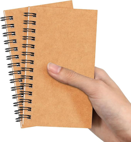 Jutom 2 Pcs Small Spiral Notebooks Memo Pads 3x5 Bulk Small Pocket Notebooks Mini Notepads with Lined Pages Mini Journals for Office School Work Supplies, 120 Pages (Kraft Color)