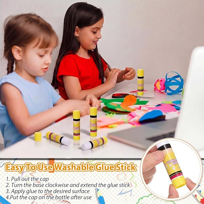 Zubebe 200 Pcs White Glue Stick Bulk Back to School Gifts First Day Sets 0.32 oz Washable Glue Stick for Crafts Home Classroom Prize Party Supplies Scrapbooking Crafting Supplies (Cute Pencil)