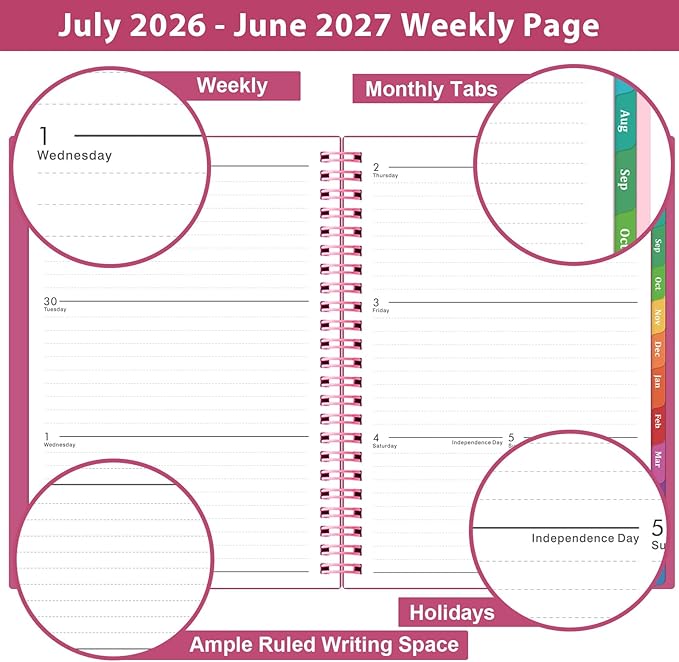 Planner 2026-2027 - 2026-2027 Academic Planner, 2026-2027 Planner Weekly and Monthly with Tabs, July 2026 - June 2026, 6.25" × 8.3", Strong Twin-Wire Binding