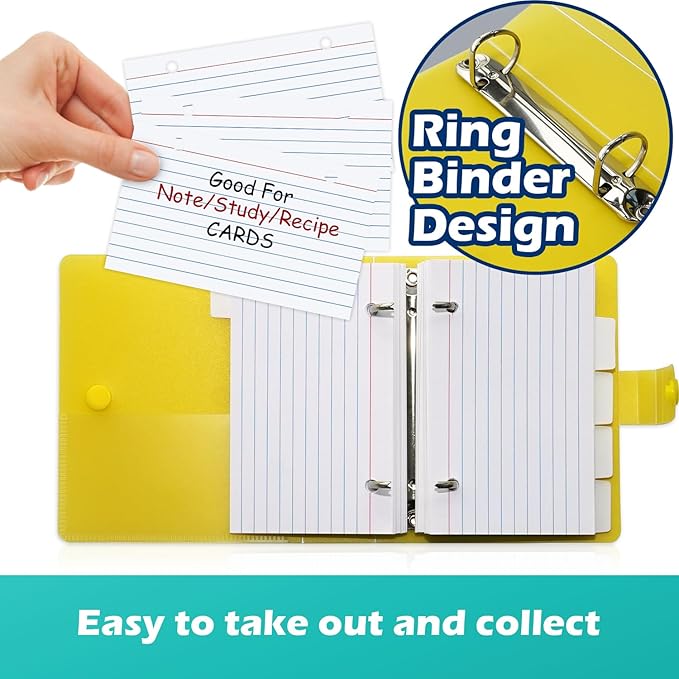 3x5 Lined Index Cards with Ring Binder Holder and Dividers, 100 Ruled Cards, Green
