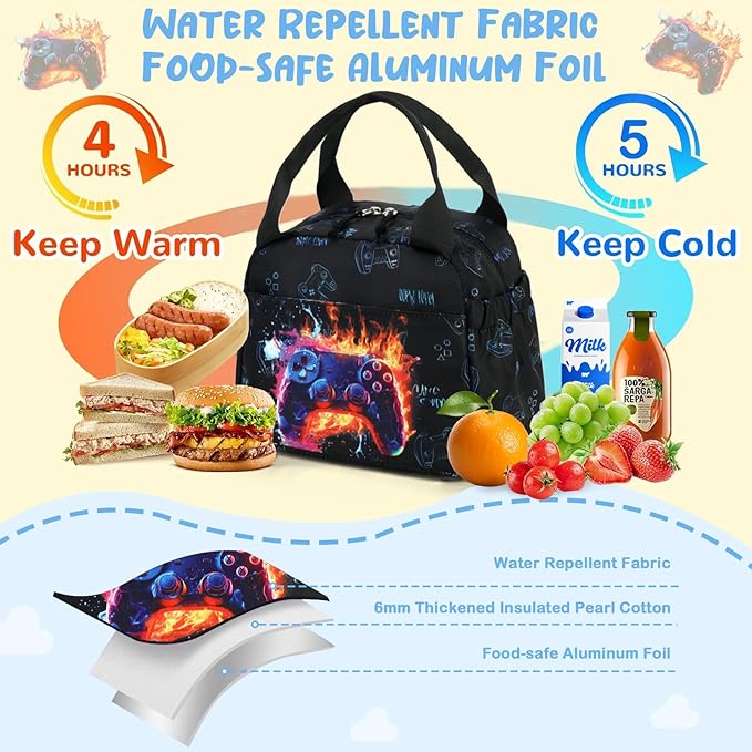 CAMTOP Boys Lunch Box Kids Insulated Lunch Bag Kids Cute Lunchbox for Boys Loncheras Para Niños