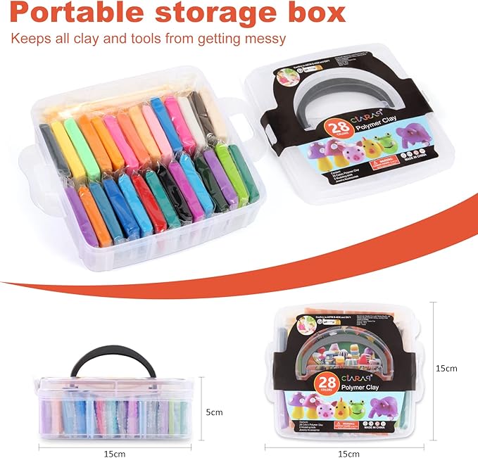 CiaraQ Polymer Clay 28 Colors Starter Kit - Oven Bake Modeling Clay for Kids & Artists, Non-Sticky DIY Clay with Sculpting Tools, Fun Gift for Children Ages 4+, 1.7 lb