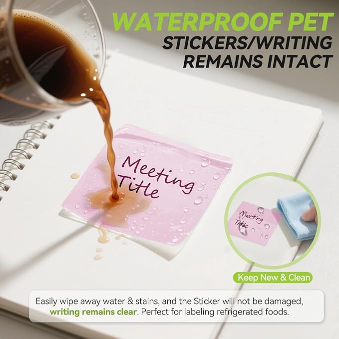 Transparent Sticky Notes with Marker Pen, Tecolu 7 Pads Clear Sticky Notes Sets, 5X The Sticking Power Translucent Sticky Note Pad, Waterproof & See-Through Sticky Notes,Macaron