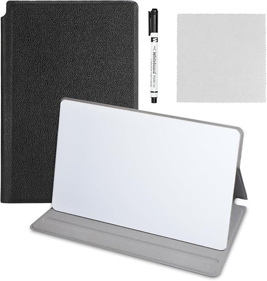 Portable Small Dry Erase Board | Handheld Whiteboard Reusable White Board Dry Erase Notebook | Standable Desktop Notepad | Home Office Study Essentials-PU Cover Writing Board 9.5" x 6.6"