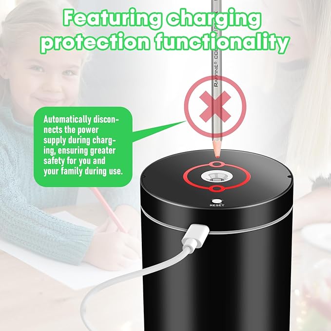 Fully Automatic Electric Pencil Sharpener,Rechargeable Smart Pencil Sharpener.Suitable for No. 2/Colored Pencils (6-8 mm),Applicable to School/Classroom/Office/Home