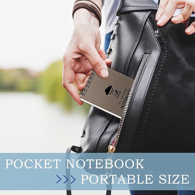 COIDEA 6 Pack Waterproof Notebook, 3 x 5 Pocket Notepad, Top-Spiral Weatherproof NotePad, All Weather Police Pocket Notebook Little Memo Steno Note Pads for Outdoor Office School Recording, Brown