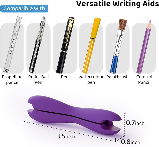 3 Pack Silicone Pencil Grips for Kids & Adults, Ergonomic Dual-Head Design for Handwriting, Drawing & Coloring, Improves Grip Control,Green/Blue/Purple