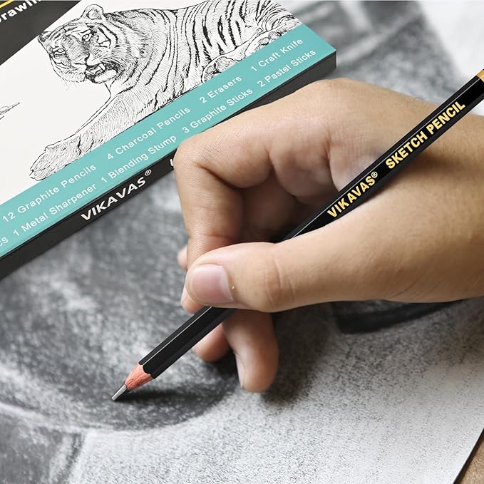 Professional Sketch Pencil Set – 26 PCS Complete Drawing Kit for Artists Graphite, Charcoal, Pastel, Erasers & Tools for Sketching, Shading & Detailing