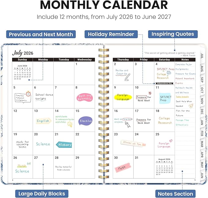 Planner 2026-2027, Hardcover Monthly and Weekly Academic Planner July 2026 - June 2027, Teacher and Student Calendar Agenda Book with Tabs, A4 (8.5" x 11"), Ideal for School and Office, Blue Elegance