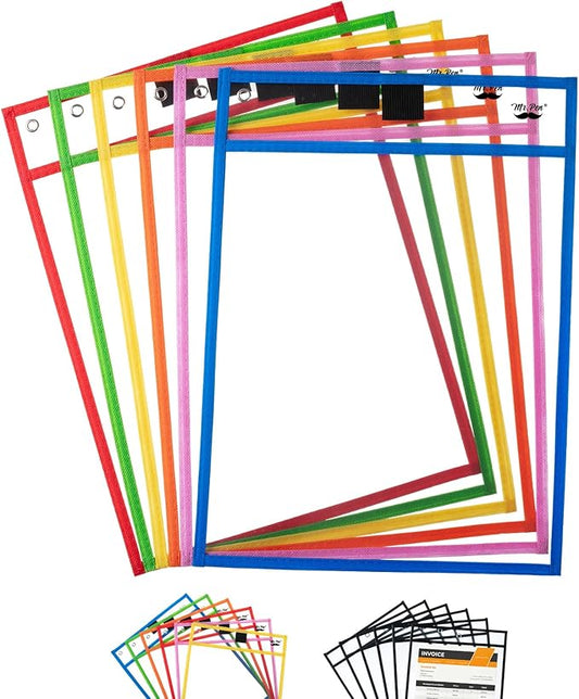 Mr. Pen- Reusable Dry Erase Pocket Sleeves, 10" x 14", 6 Pack, Colorful, Clear Plastic Paper Sleeves, Ticket Holders, Clear Plastic Sheet Protectors, Teacher, School, Classroom Supplies