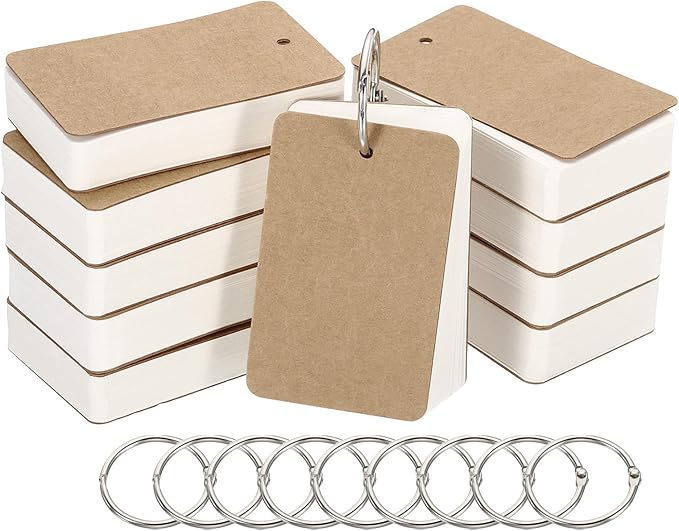 PATIKIL Blank Index Cards with Ring, 500Pcs Blank Flash Card 3.5" x 2" Note Card Study Card for Memory Learning Studying Office Supplies, White