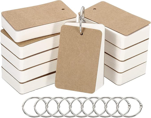 PATIKIL Blank Index Cards with Ring, 500Pcs Blank Flash Card 3.5" x 2" Note Card Study Card for Memory Learning Studying Office Supplies, White