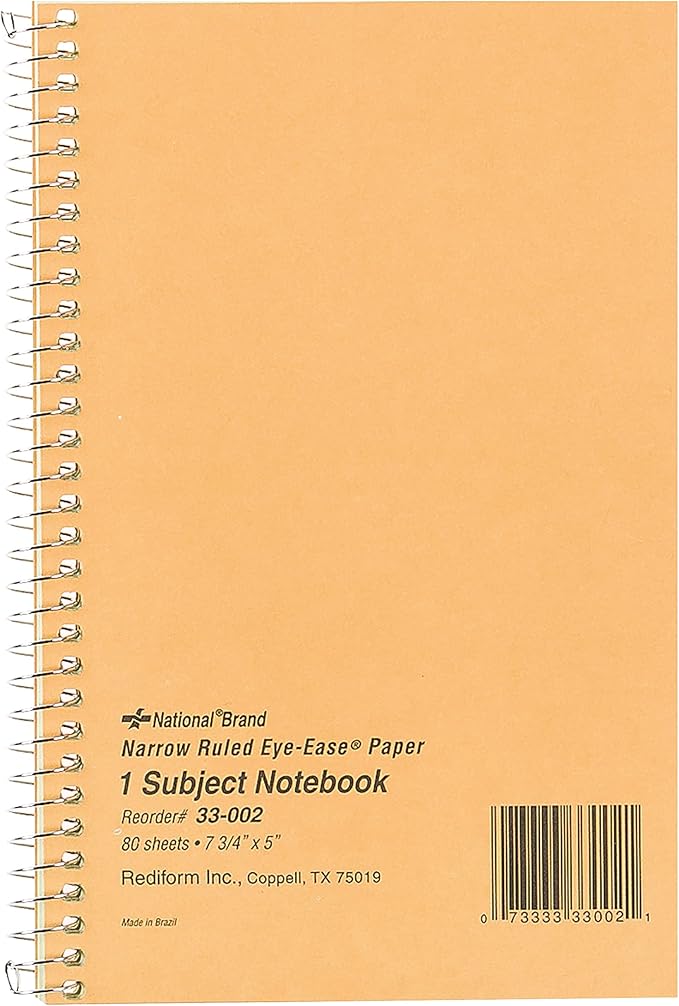 National Single-Subject Wirebound Notebooks, Narrow Rule, Brown Paperboard Cover, (80) 7.75 x 5 Sheets