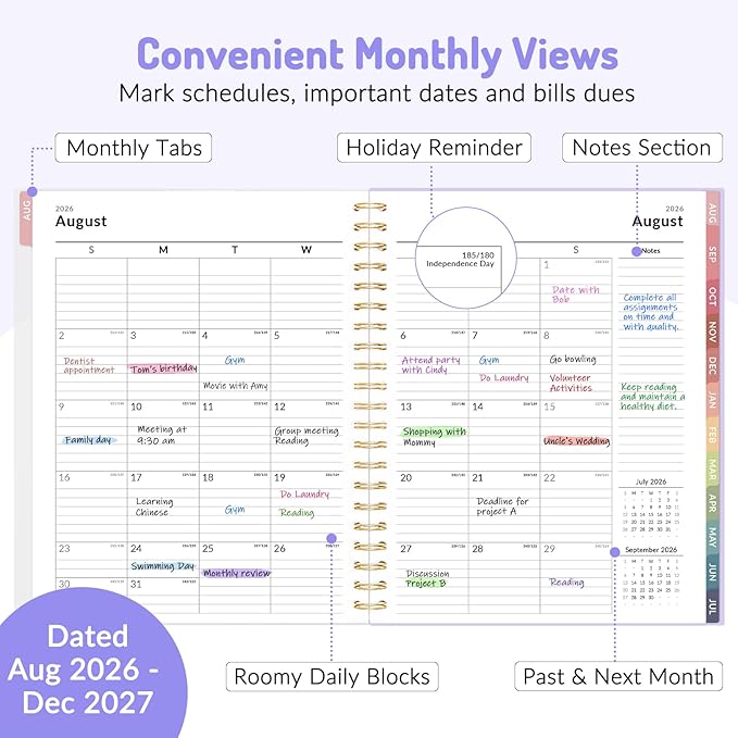 Aug 2026 - Dec 2027 Planner, Forvencer 17 Month Academic Planner 2026-2027, 8.5" x 11", Calendar Planner Weekly and Monthly, Daily Agenda Book, College School Supplies for Student Teacher, A4, Black