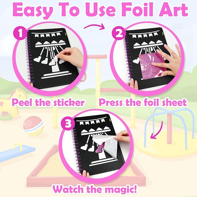 FUNNYB&G Mess-Free Foil Art Craft for Girls Ages 4-10, Kids Birthday Gift