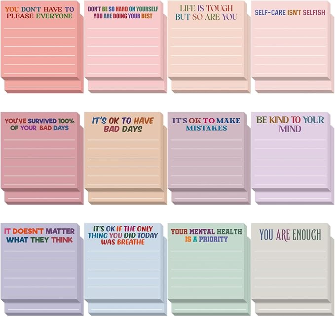 Yinder 24 Pcs Inspirational Sticky Notes Cute Motivational Sticky Notes Pad End of Year Employee Appreciation Gifts Bulk for Teacher Nurse Coworkers Office Supplies 3 x 3'' (Mental Health,Aesthetics)
