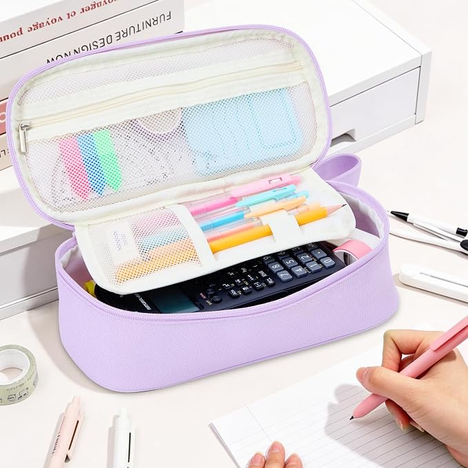 Pencil Case Pouch, Large Capacity Pen Bag Organizer, Cute Aesthetic Pencil Box for Girls Boys Kids, Back to School Supplies, Teacher Supplies Classroom Essentials, Purple