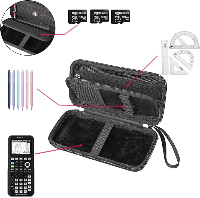 FBLFOBELI Hard Case for Texas Instruments TI-84 Plus CE/TI-84 Plus/TI-83 Plus/Casio fx-9750GIII Color Graphing Calculator, Mesh Pocket for Pens, Cables and Other Accessories (Case Only) (Black)