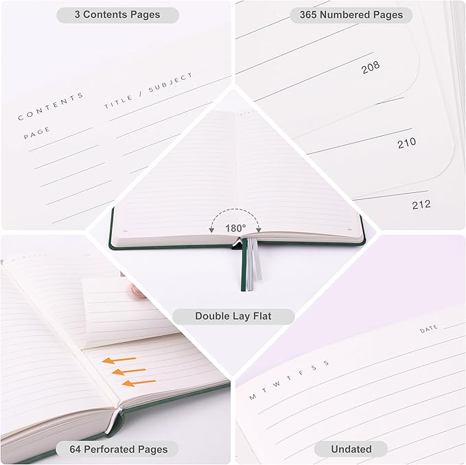 &And Per Se 365 Page Journal – A5 Hardcover Lined Notebook, One Book for the Whole Year, 100gsm Thick Paper, Numbered Pages & 3 Bookmarks, Annual Diary for Daily Writing (Green)