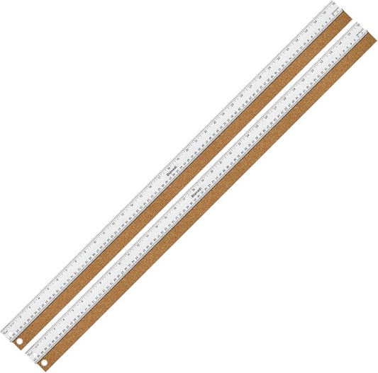 2PCS 36 Inch Metal Ruler, Stainless Steel Straight Edge Ruler with Cork Backing, Non-Slip Imperial & Metric Measuring Tool for School, Office, Woodworking, Drafting