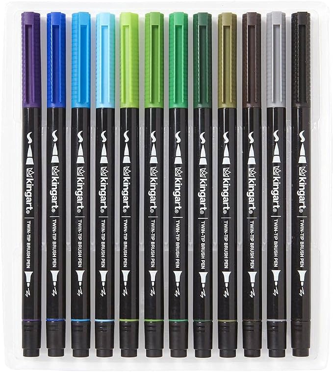 KINGART PRO 445-24 Dual Twin-Tip Brush Pens, Multicolor, 24-Colors