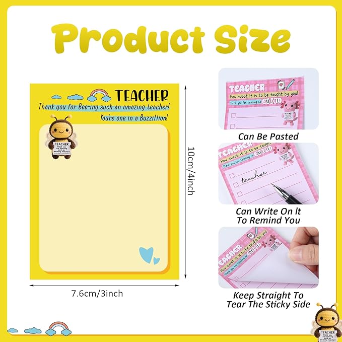 Pajean 12 Pcs End of Year Teacher Gifts Teacher Appreciation Notepad Gift Sets Lined Notepads to Do List Memo Notepads for Graduation Present Colored Cute Sticky Paper Notes Supplies(Punny Style)