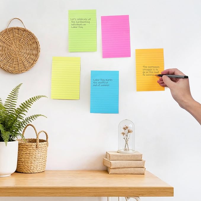 (15 Pads) Lined Sticky Notes 4x6 in Post, Large Sticky Pads with Lines Self-Stick Note Pad it, Bright Colors Ruled Stickies Super Sticking Power, Office School Memo Note Pads