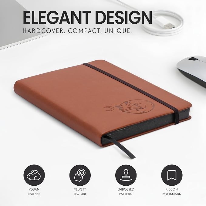 EVERLINEA 5.6” x 8.3” Embossed Fox A5 Hardcover Notebook, 240 Lined Pages, Rust Orange