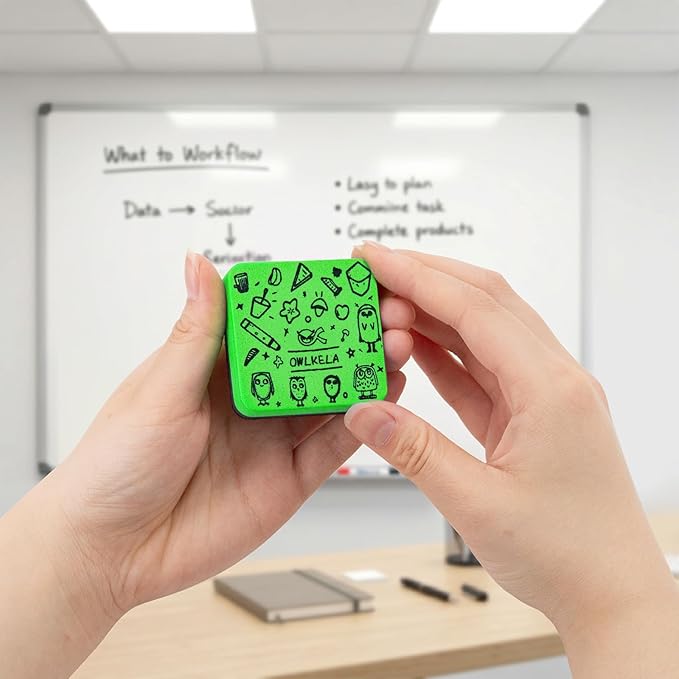 OWLKELA 30Pcs Dry Erase Erasers, Magnetic Whiteboard Eraser, Mini Whiteboard Cleaning Pads for Classroom, Office and Home, Green&Yellow