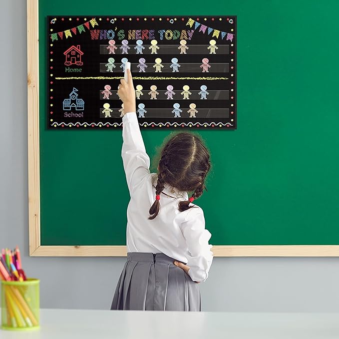 Jetec Chalkboard Classroom Attendance Chart Helping Hands Pocket Chart with 54 People Cards, Kid's Daily Schedule, Preschool Organization Management for Teachers
