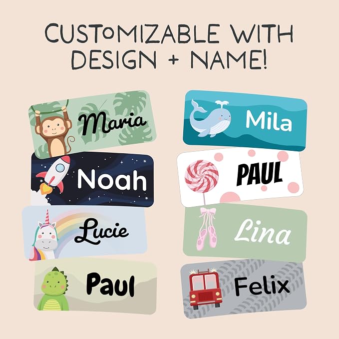 Personalized Name Labels for Kids (70), Custom Daycare Labels - Waterproof Name Stickers for Clothing, Bottles and Other School Supplies (1.2” x 0.5”) - Space
