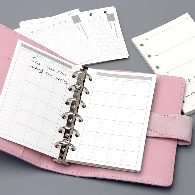 NatSumeBasics A7 Refills Paper 3" x 5" Undated Monthly Binder Planner Inserts 90 Sheets 6 Holes Pocket Notebook Papers for Personal Travel Journal Diary (2 A7 Monthly)