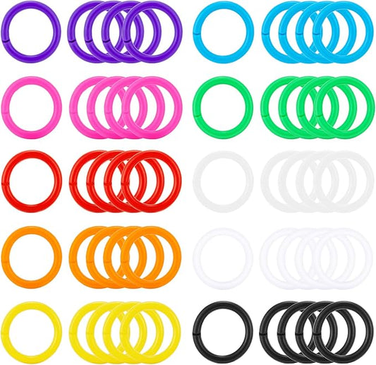 50Pcs Loose Leaf Binder Rings Colorful Book Plastics Notebook Paper Ring for Flash Cards Keychain Key Ring for Books Index Cards Students Teachers Workers School Office,10Colors,0.78inch