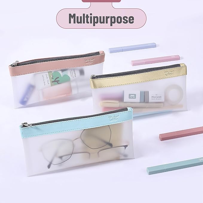 Mr. Pen- Clear Pencil Pouch, 8.50"x4.25", 3 Pack, Durable TPU Material, Medium Water-Resistant Pencil Bags with Smooth Zipper, Multipurpose Clear Pouch for Stationery, School, Office, Travel Supplies