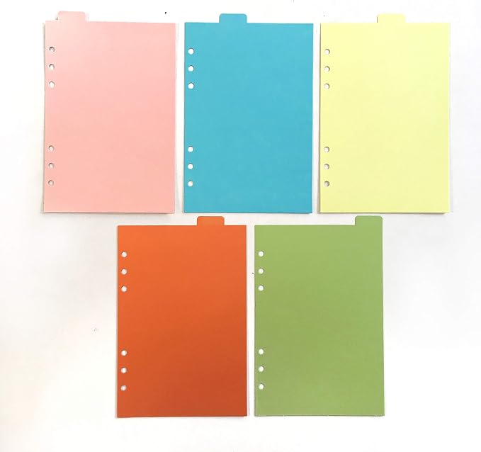Zelten Refills/Loose Leaves for A5 Cover Ring Binder/Personal Organizer/Planner(A5 6 Holes, Divider Vertical Colored Paper)