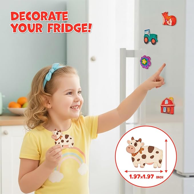 JoyCat DIY Wooden Magnets Kit, 13 Pcs Nature Art Supplies, Painting Kit, Arts and Crafts for Kids Ages 4-8 8-12, Party Favors, Christmas Crafts, Birthday Gifts, Toys for Boys Girls