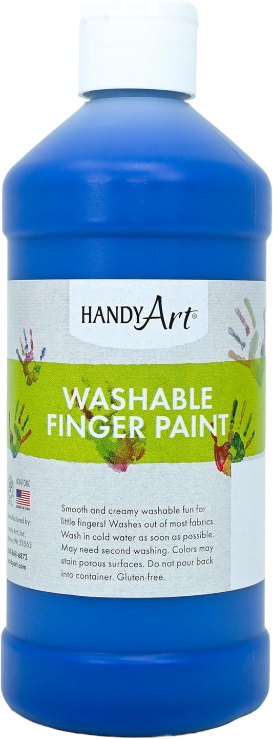 Handy Art Washable Finger Paint, Blue, 16 oz Bottle, Easy Clean Up, Sensory Paints for Fingers & Hand Prints, Ages 3 & Up, Safe for Kids & Toddlers, AP Certified Non-Toxic, Made in USA