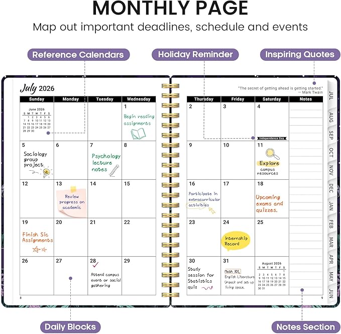 Planner 2026-2027, Academic Monthly and Weekly Calendar Planner for Women, July 2026 - June 2027, Hardcover Pretty Agenda Planner Book with Tabs, Spiral Daily Organizer for School Office Home Supplies, 8.5" x 11" - Enchanted Fungi