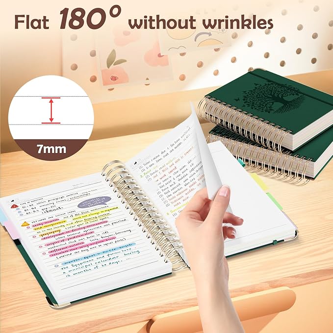 Hardcover Spiral Notebook, B5 Journal with Removable Dividers Tabs, 5 Subject Notebook College Ruled, 320 Pages 8"x10" Leather Notebooks for Work School Study, Lined Journal for Women, Dark Green