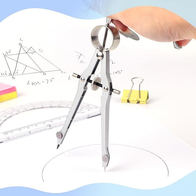 Unjoo Compass and Protractor Set, Professional Drawing Compass Tool, Metal Compass with Extra Refills, Compass for Geometry and 6 Inch Math Protractors 180 Degree (Yellow)