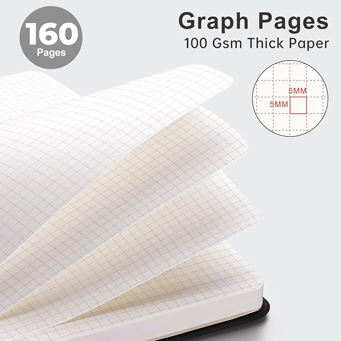 AHGXG Graph Grid Paper Notebook, 192 Pages, A5 Medium Size (5.7'' x 8.3'')