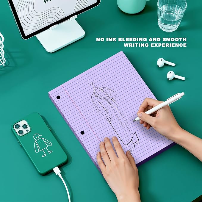 Purple Note Pads 8 X 10.5 Loose Leaf Paper, 120Sheets, 3 Hole Punched Lined Paper, College Ruled 8 X 10.5 Notebooks, 10-1/2" X 8 Binder Writing Pads, Filler Paper for Office, School Supplies