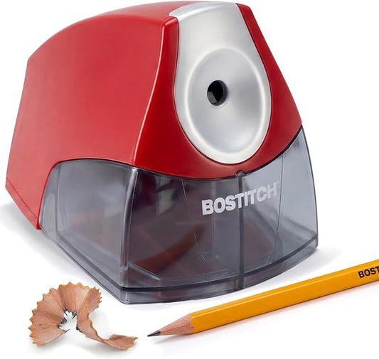 Bostitch Office Electric Pencil Sharpener for Classroom & Desk Use, Heavy-Duty Stall-Free Motor, High-Capacity Shavings Tray, Red (Pack of 6)
