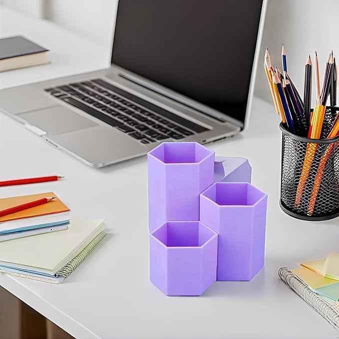 Pencil Organizer Pen Holder for Desk Pens Cup Small Desk Organizer Cute Pen Holder for Office,School and Home (Purple, Triangular)