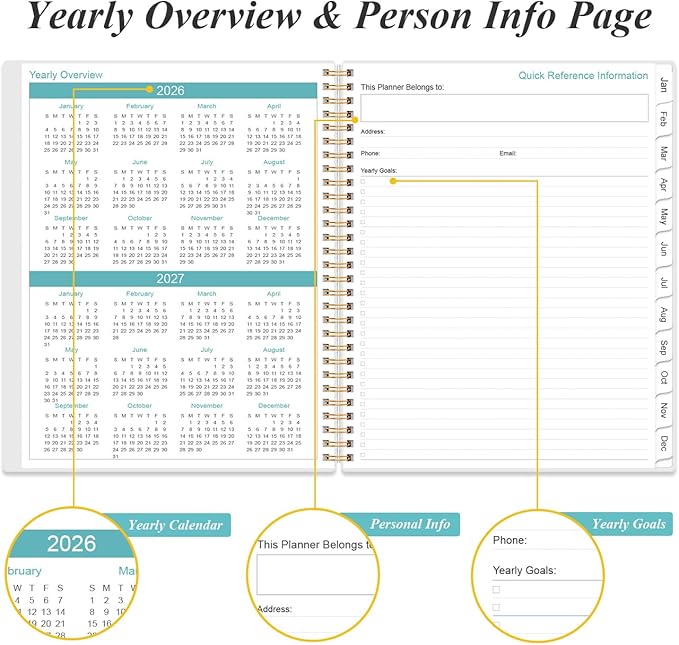 2026 Planner - Weekly & Monthly Planner Spiral Bound, Planner 2026 from January 2026 - December 2026 with Monthly Tabs, Inner Pocke, 8.5" x 11", Pink