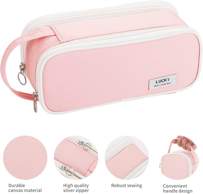Dugio Large Pencil Case Organizer Big Pencil Bag for Girls Teens Pink | Kids Zipper Pencil Pouch Aesthetic Stationery Pen Pencil Box Back to School, Large Capacity Design, Thick Multi-layer Fabric