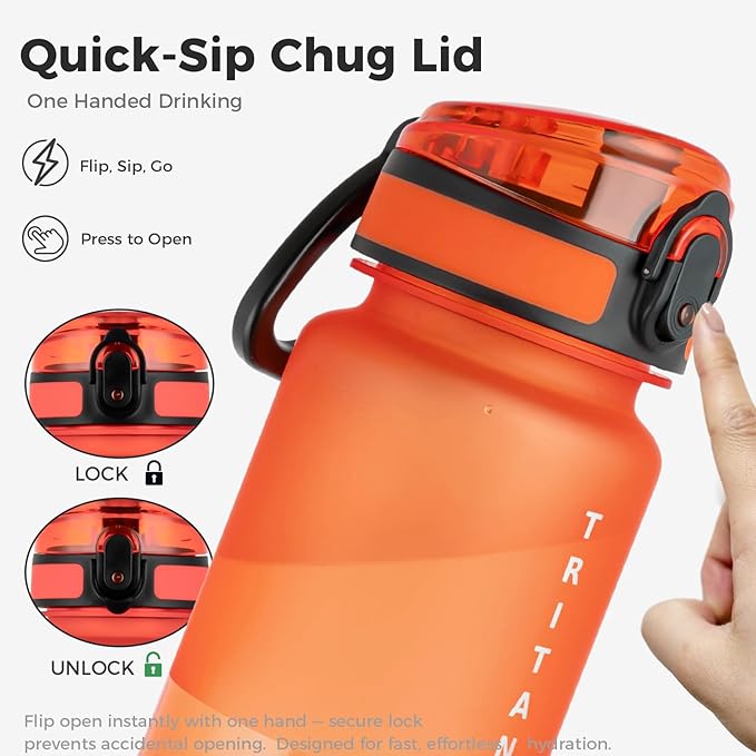 32oz Water Bottle with Chug Lid, Frosted & Clear Tritan BPA-Free, Leakproof, Wide Mouth, Portable Sports Water Bottle for Gym, Office, Travel, Outdoor (Red)